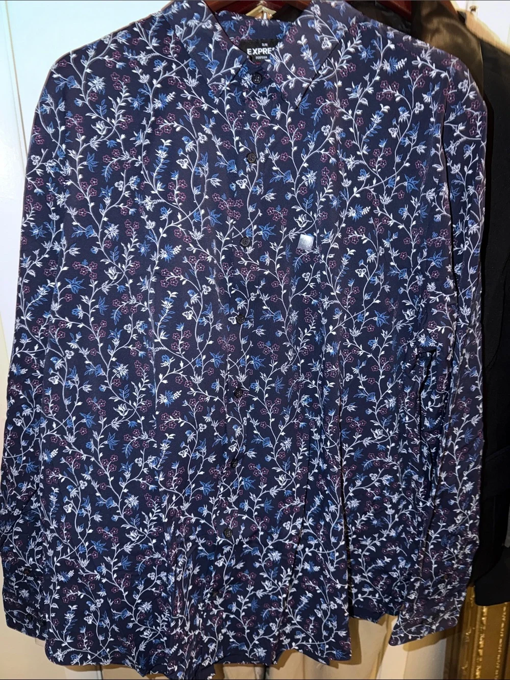 Express men’s stretchy XXL Blue Jacquard floral textured dressy shirt / NEW - Picture 1 of 3